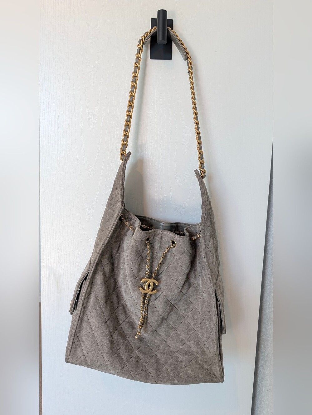 Chanel 25 Medium Grey Suede Shoulder Bag